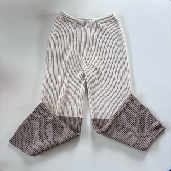 Nasty Gal Women's Large Knit Ribbed Lounge Pants Cream Wide Leg High Waisted - Picture 1 of 11